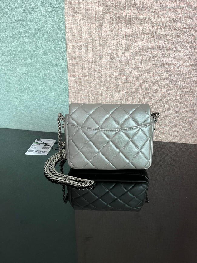 Chanel MINI FLAP BAG Lambskin & silver-Tone Metal AS3854 silver