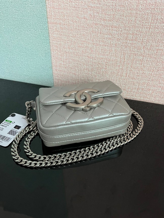 Chanel MINI FLAP BAG Lambskin & silver-Tone Metal AS3854 silver