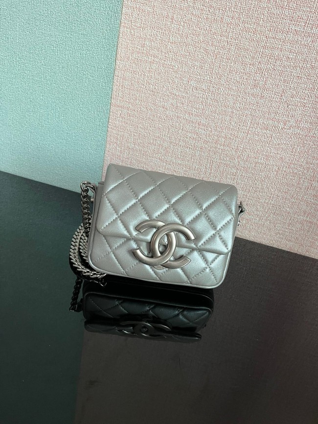 Chanel MINI FLAP BAG Lambskin & silver-Tone Metal AS3854 silver