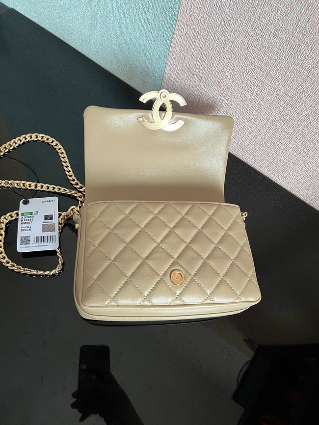 Chanel SMALL FLAP BAG Lambskin & Gold-Tone Metal AS3855 khaki