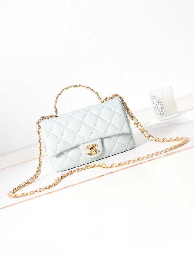 Chanel MINI FLAP BAG WITH TOP HANDLE AS4023 light blue