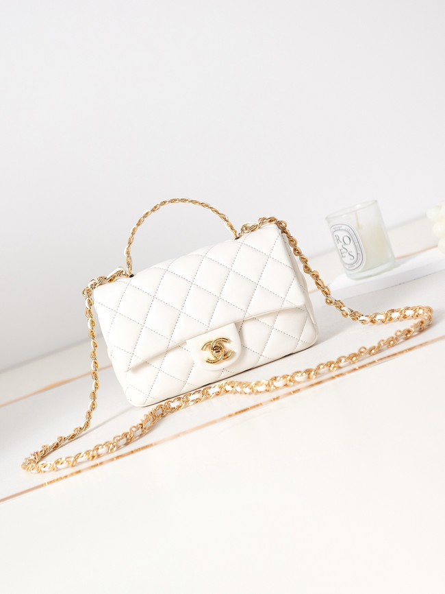 Chanel MINI FLAP BAG WITH TOP HANDLE AS4023 white