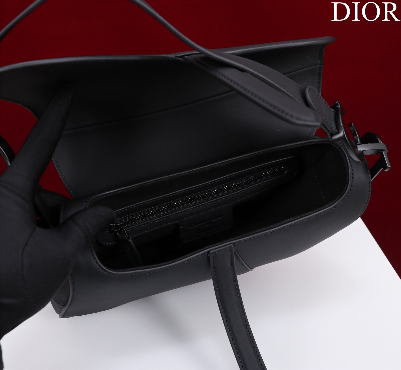 Dior SADDLE BAG WITH STRAP Black Ultramatte Calfskin M0455SLLO