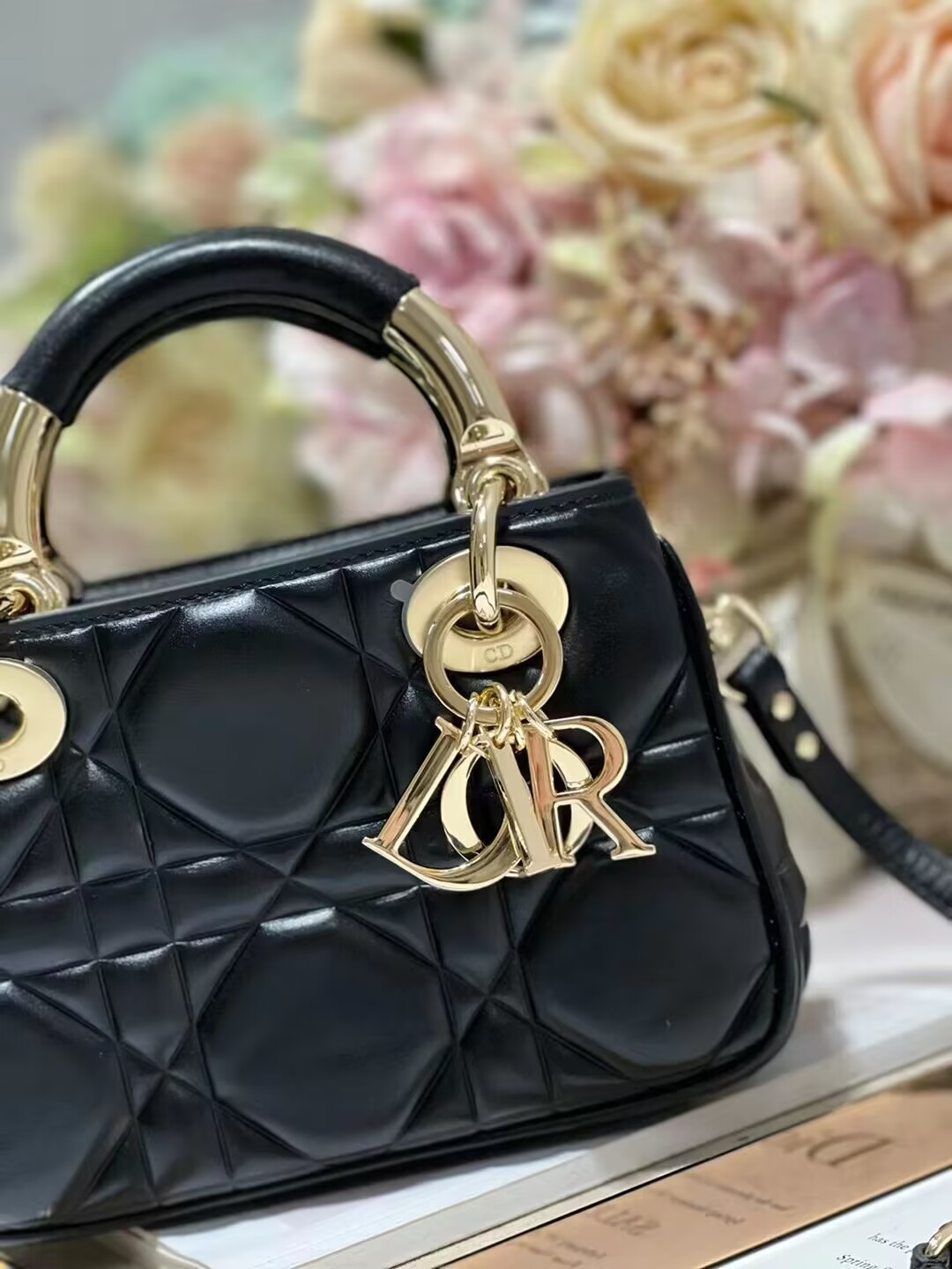 LADY DIOR TOP HANDLE SMALL BAG Cannage Lambskin C0620 black