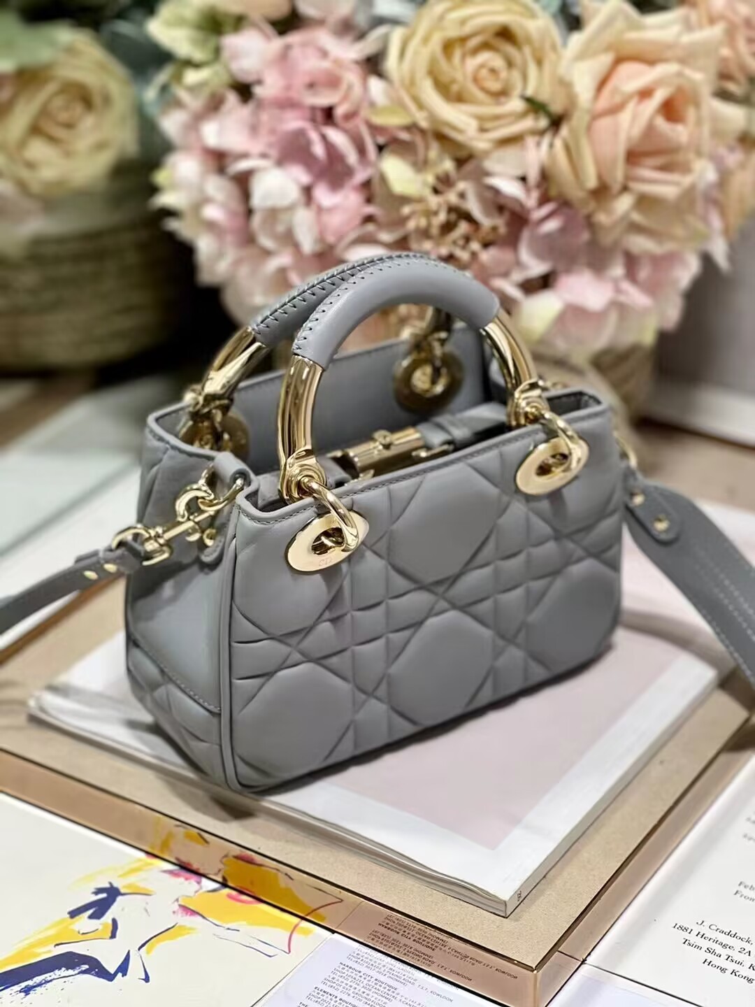 LADY DIOR TOP HANDLE SMALL BAG Cannage Lambskin C0620 gray