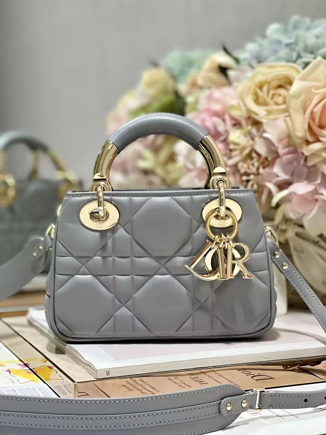 LADY DIOR TOP HANDLE SMALL BAG Cannage Lambskin C0620 gray