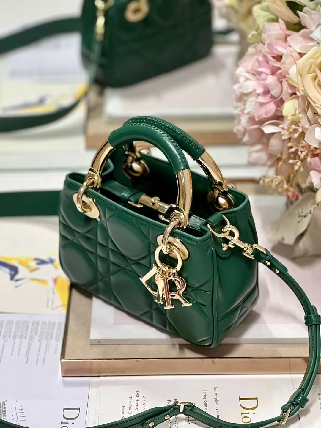 LADY DIOR TOP HANDLE SMALL BAG Cannage Lambskin C0620 green