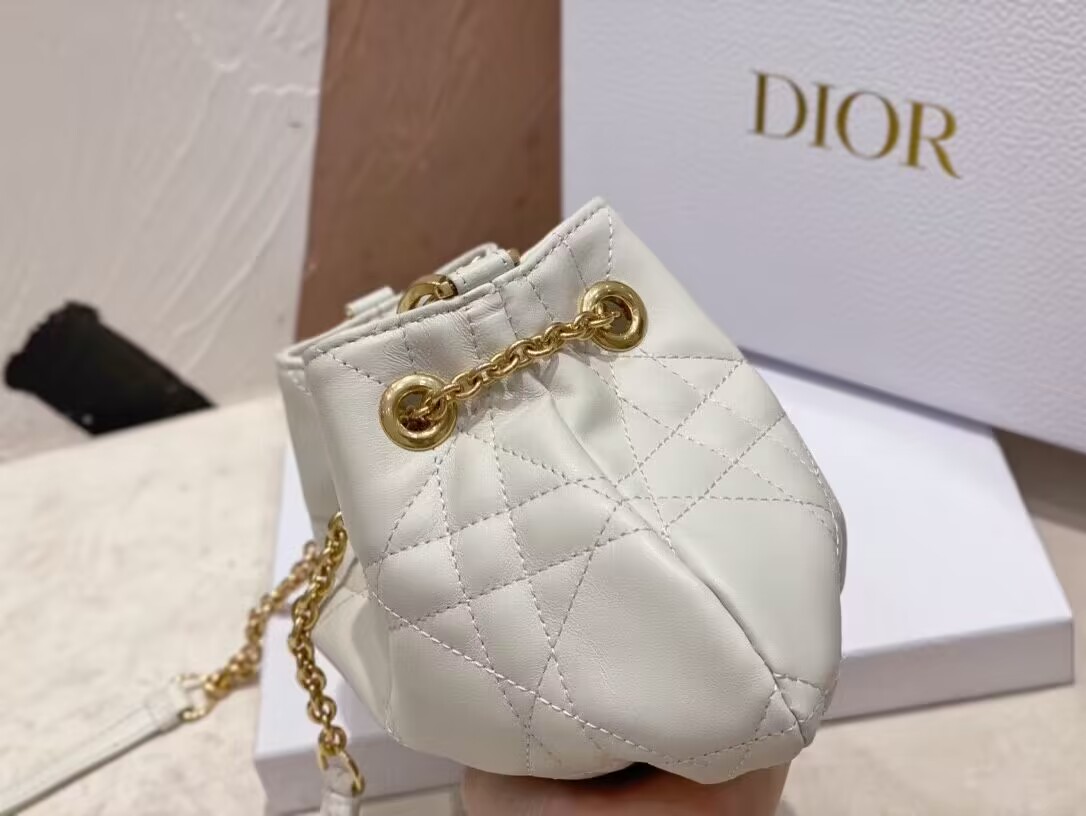 SMALL DIOR AMMI BAG Sand WHITE Supple Macrocannage Lambskin M22567F