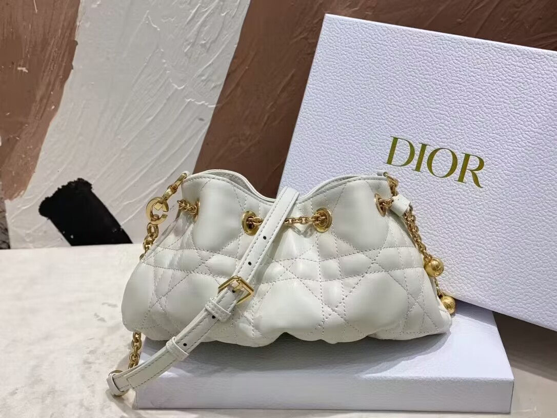 SMALL DIOR AMMI BAG Sand WHITE Supple Macrocannage Lambskin M22567F