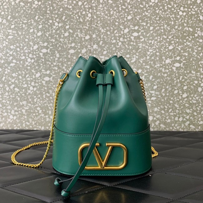 VALENTINO VLOGO SIGNATURE Lambskin Mini Bucket Bag FI16 blackish green