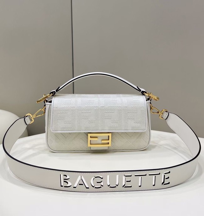 Fendi Baguette canvas bag with FF embroidery 8BR600 white