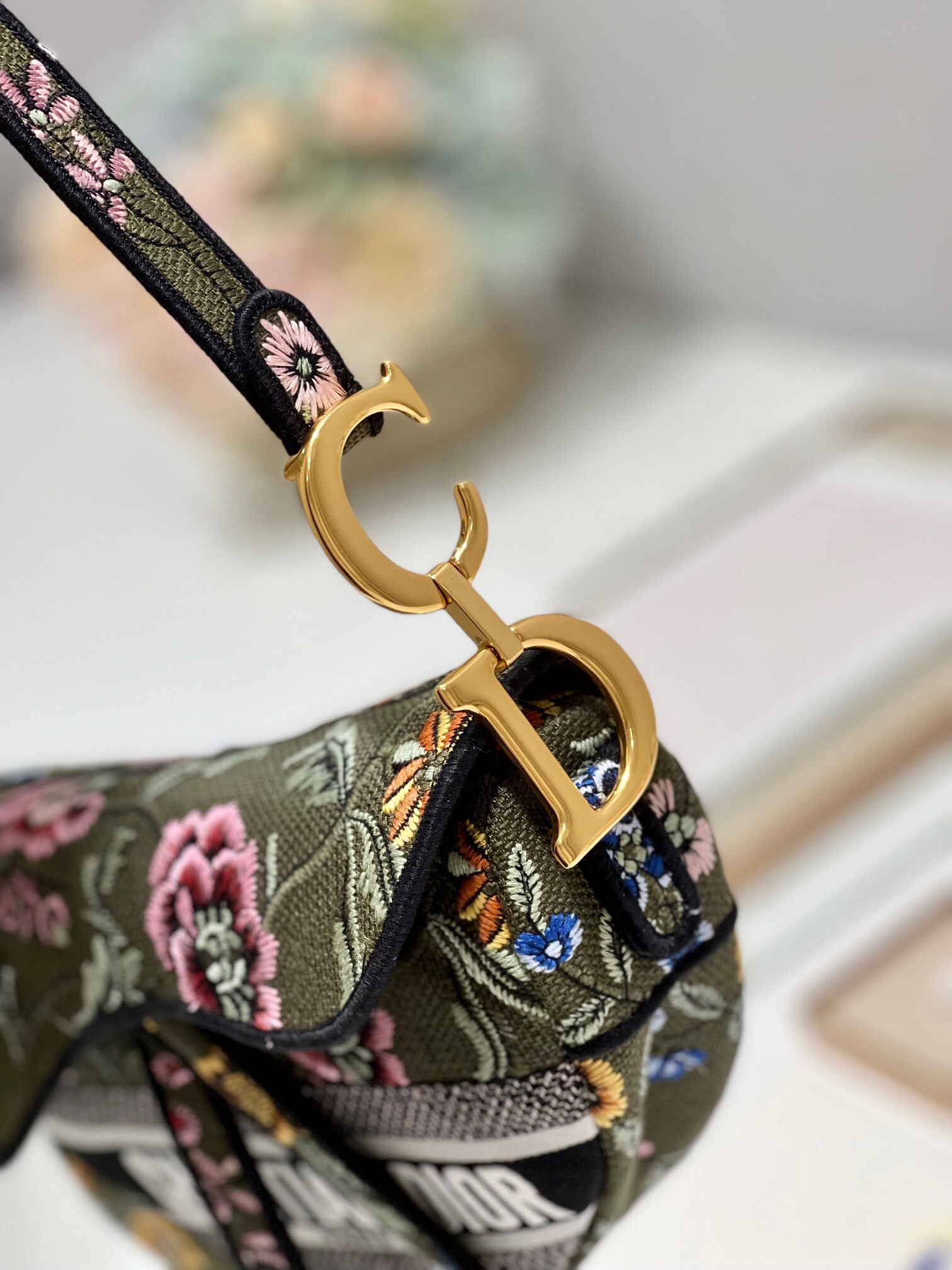 DIOR SADDLE BAG Green Multicolor Dior Petites Fleurs Embroidery M0446C