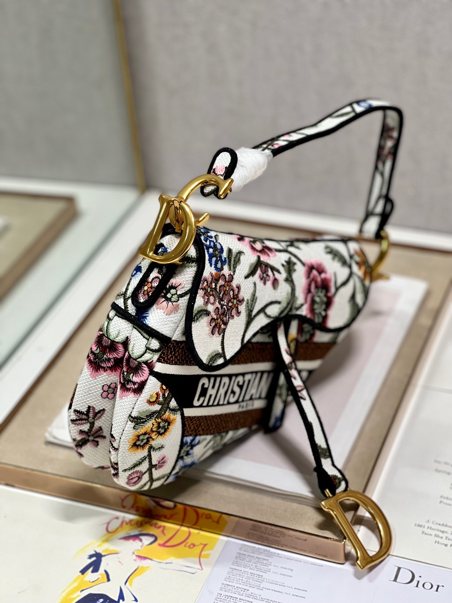 DIOR SADDLE BAG White Multicolor Dior Petites Fleurs Embroidery M0446CEA