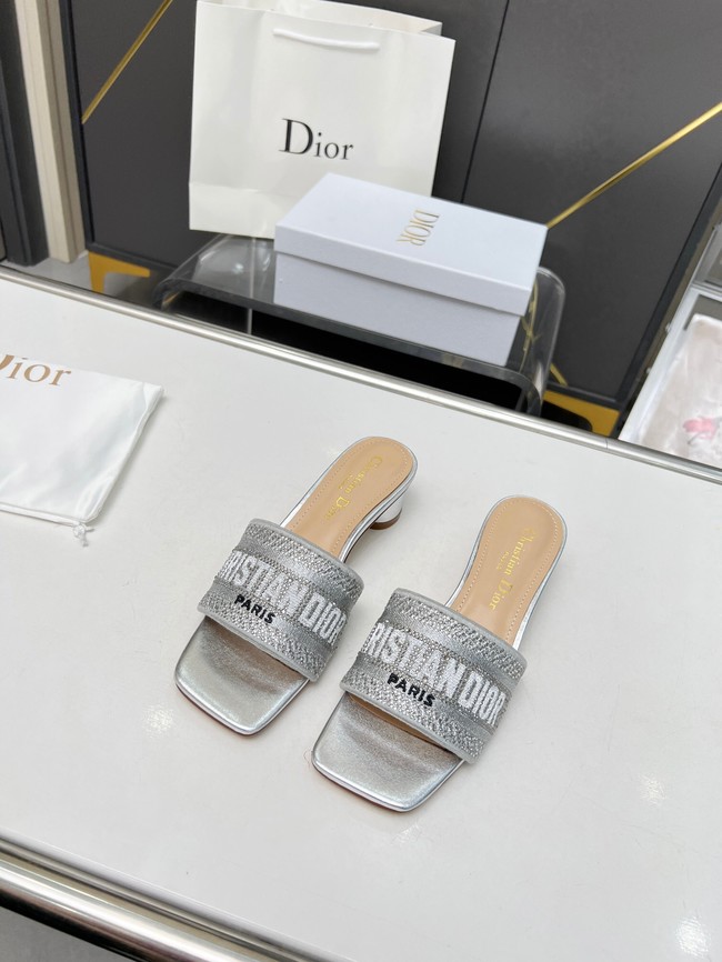 Dior DWAY HEELED SLIDE Embroidered Satin and Cotton 93367-1