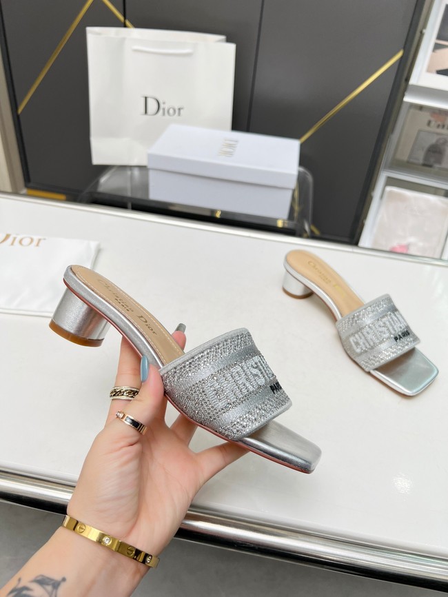 Dior DWAY HEELED SLIDE Embroidered Satin and Cotton 93367-1