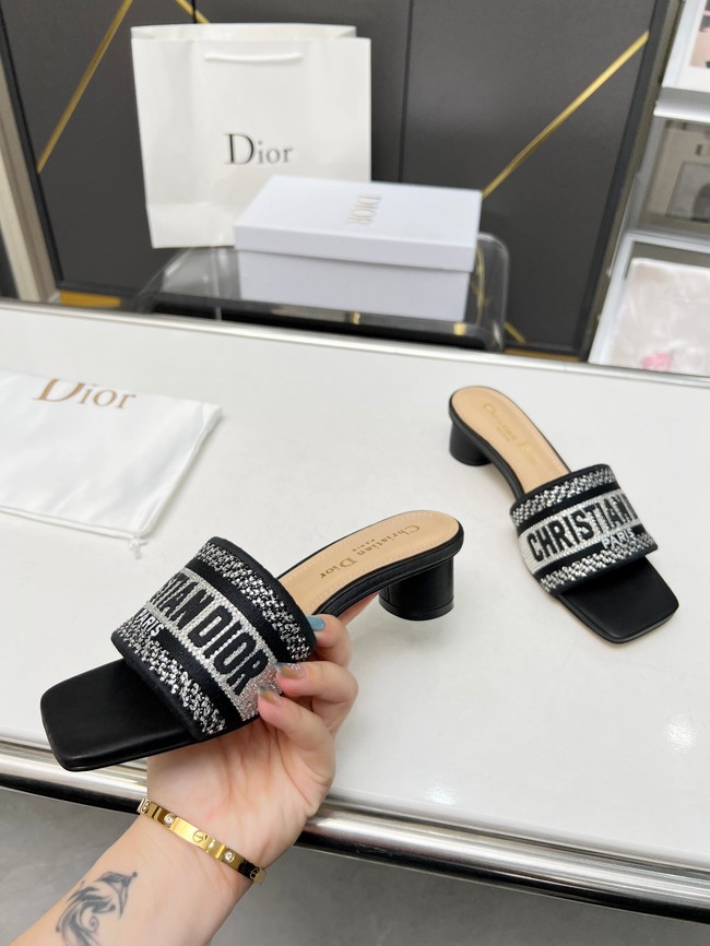 Dior DWAY HEELED SLIDE Embroidered Satin and Cotton 93367-4