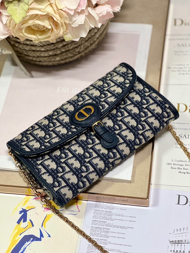 DIOR BOBBY EAST-WEST POUCH WITH CHAIN Blue Dior Oblique Jacquard S5703UT