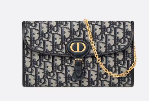 DIOR BOBBY EAST-WEST POUCH WITH CHAIN Blue Dior Oblique Jacquard S5703UT