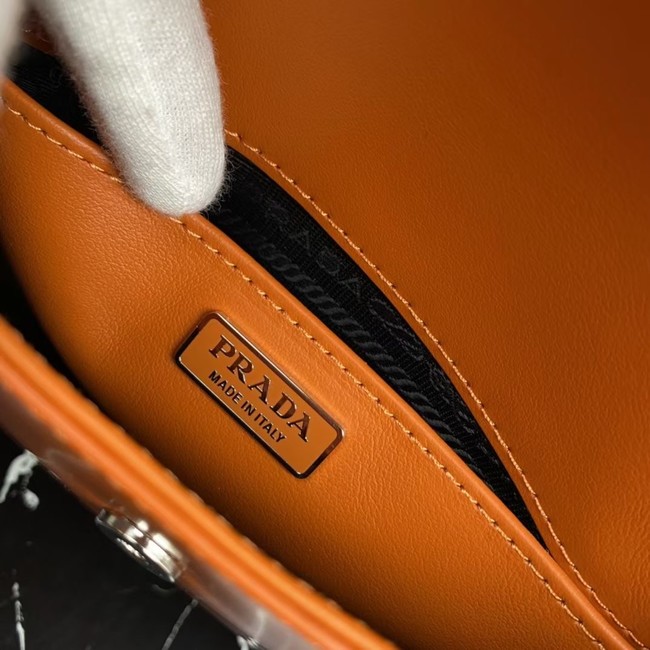 Prada Cleo brushed leather shoulder bag with flap 1BD311 orange