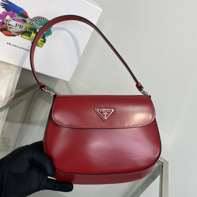 Prada Cleo brushed leather shoulder bag with flap 1BD311 red