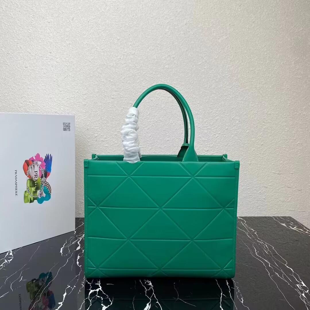 Medium leather Prada Symbole bag with topstitching 1BA378 green