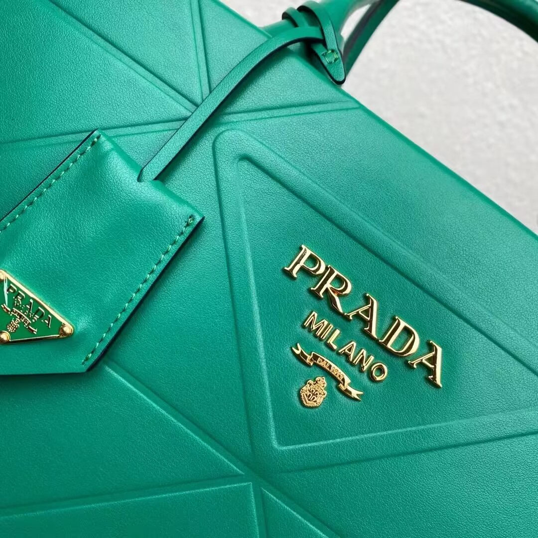 Medium leather Prada Symbole bag with topstitching 1BA378 green