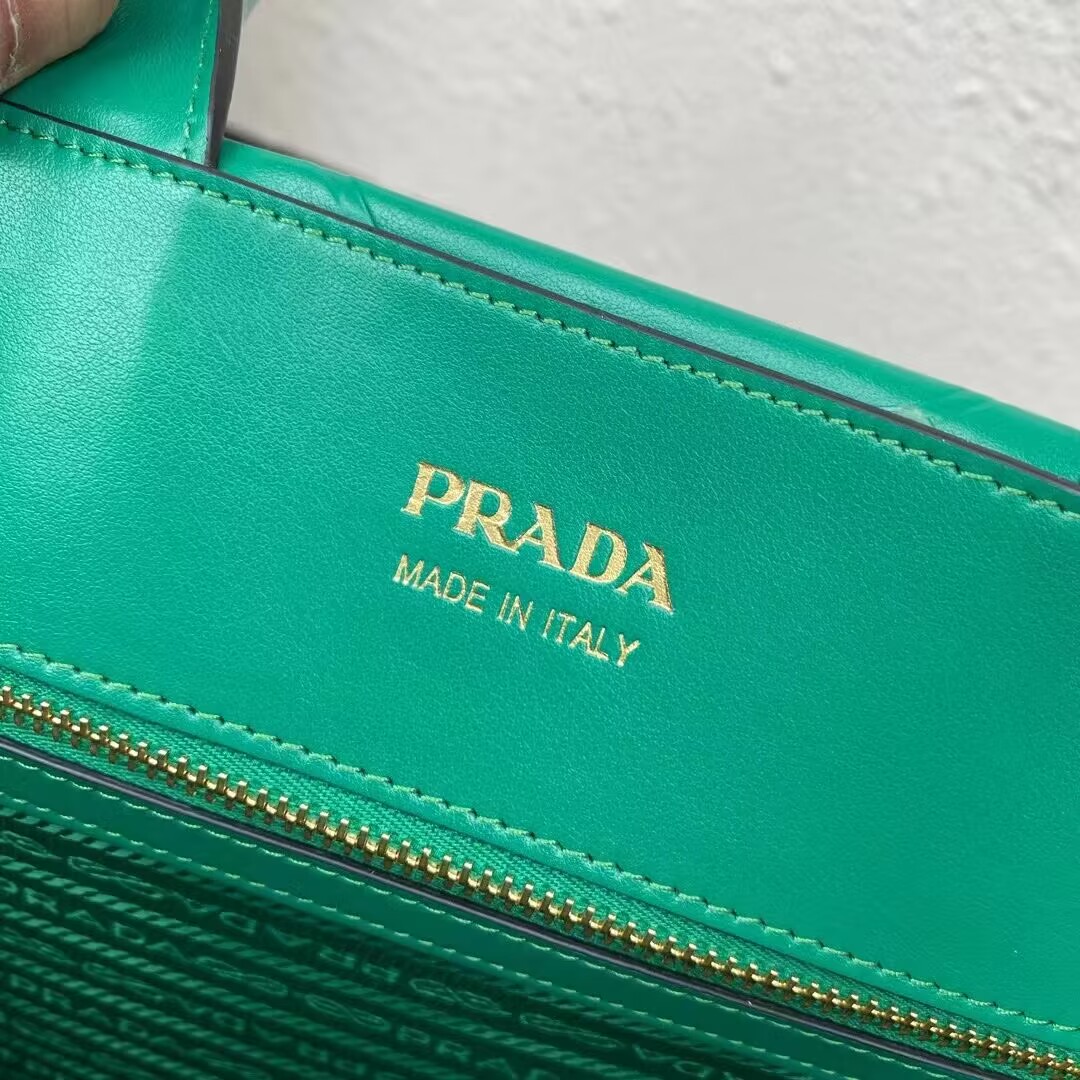 Medium leather Prada Symbole bag with topstitching 1BA378 green