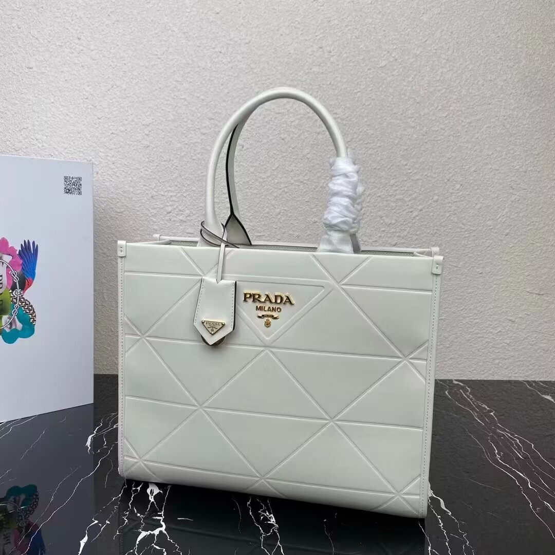 Medium leather Prada Symbole bag with topstitching 1BA378 white