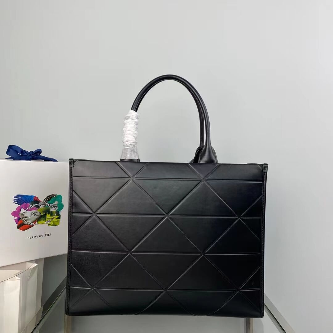 Prada Large leather Prada Symbole bag with topstitching 1BA377 Black