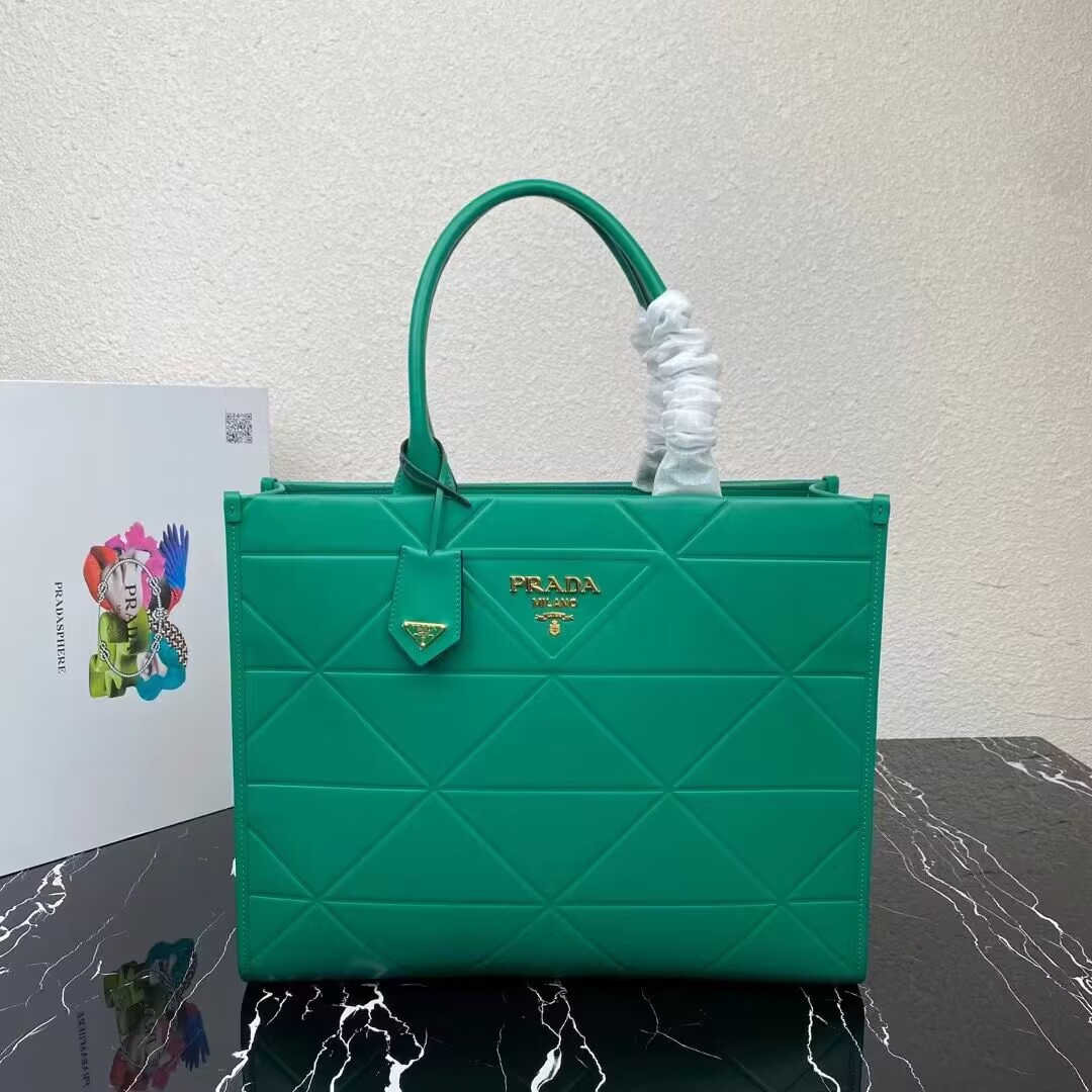 Prada Large leather Prada Symbole bag with topstitching 1BA377 green