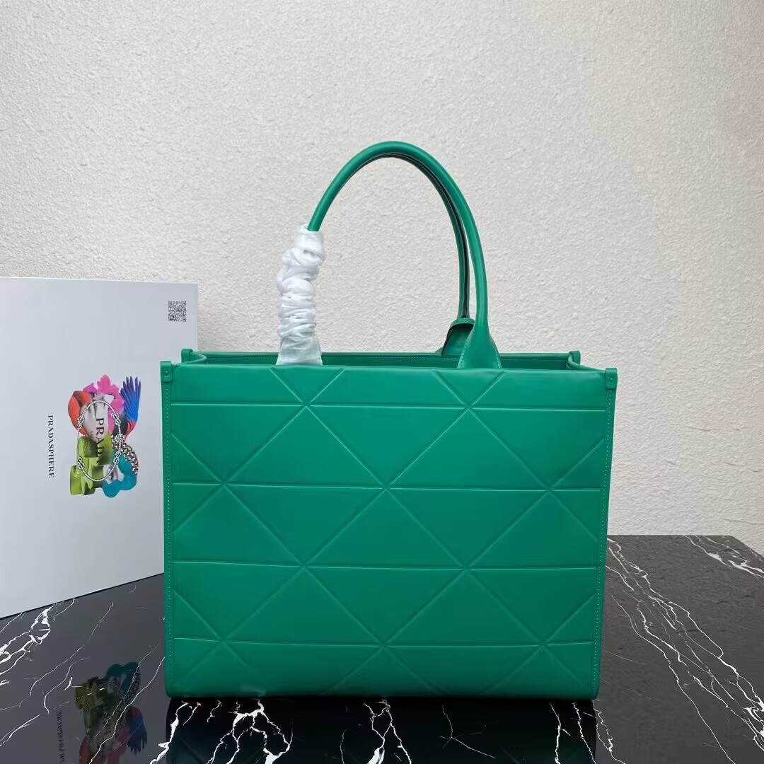 Prada Large leather Prada Symbole bag with topstitching 1BA377 green