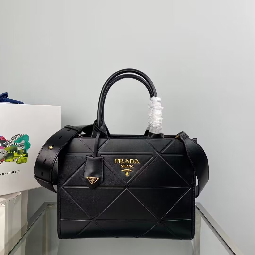 Small leather Prada Symbole bag with topstitching 1HH039 black