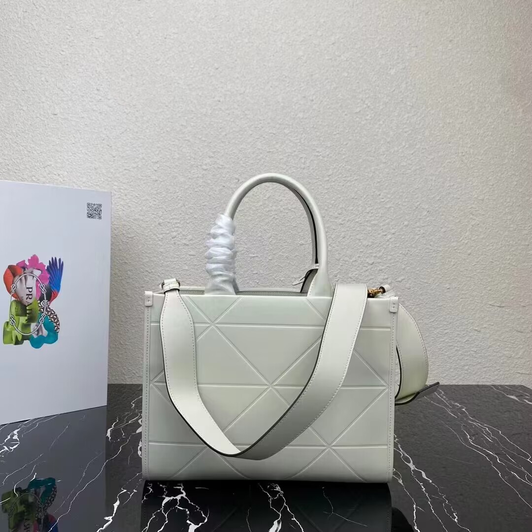 Small leather Prada Symbole bag with topstitching 1HH039 white