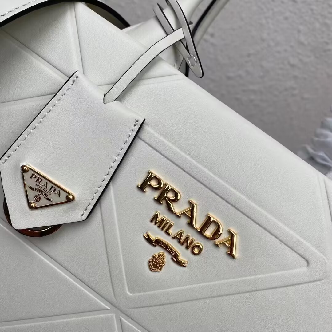 Small leather Prada Symbole bag with topstitching 1HH039 white