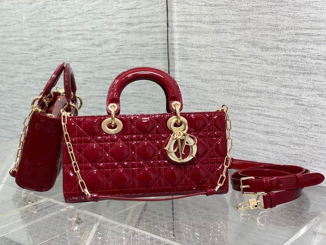 MEDIUM LADY D-JOY BAG Patent Cannage Calfskin M0540ON RED