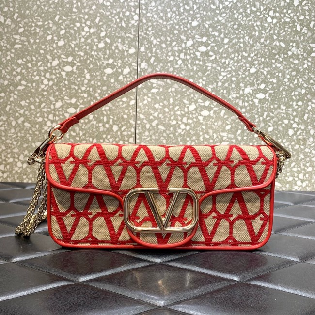 VALENTINO V-logo LOCO sheepskin and fabric handbag 0L96 red