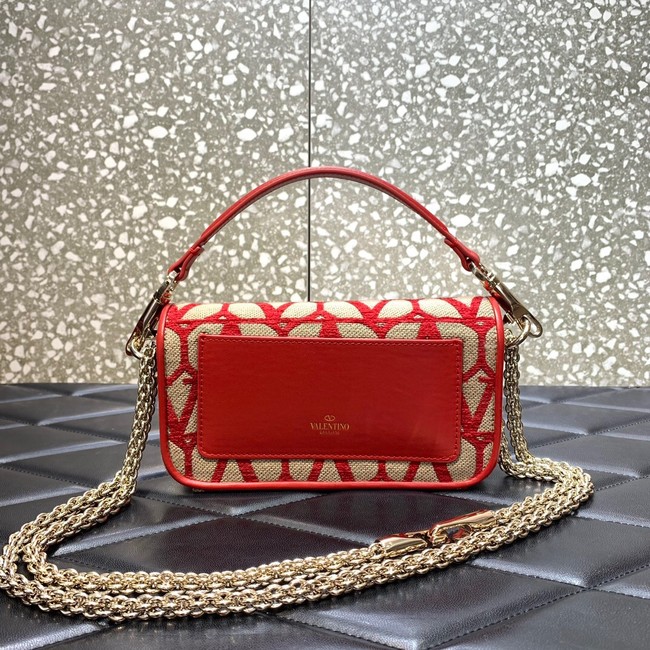 VALENTINO V-logo MINI LOCO sheepskin and fabric handbag QJ4A red