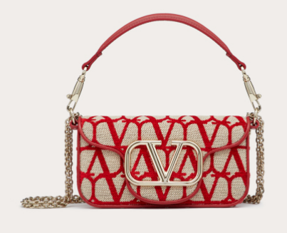 VALENTINO V-logo MINI LOCO sheepskin and fabric handbag QJ4A red