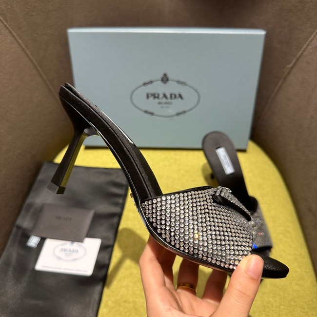 Prada High-heeled satin slides with crystals 93509-1