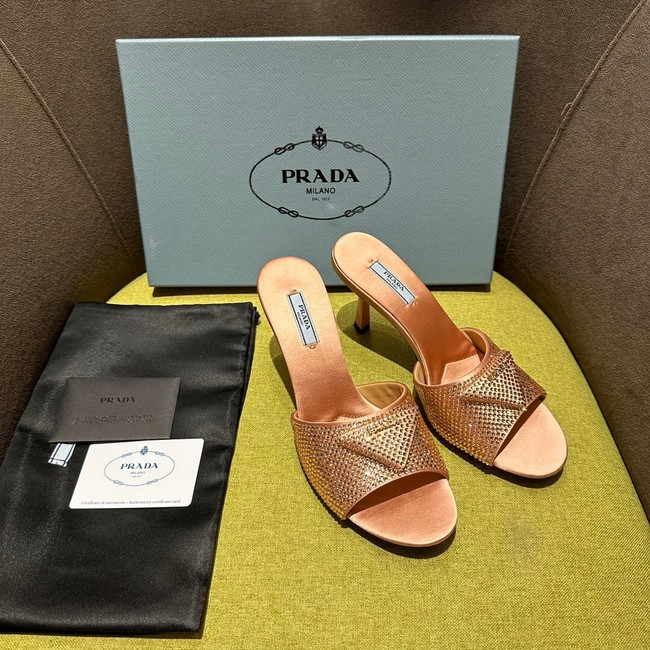 Prada High-heeled satin slides with crystals 93509-8