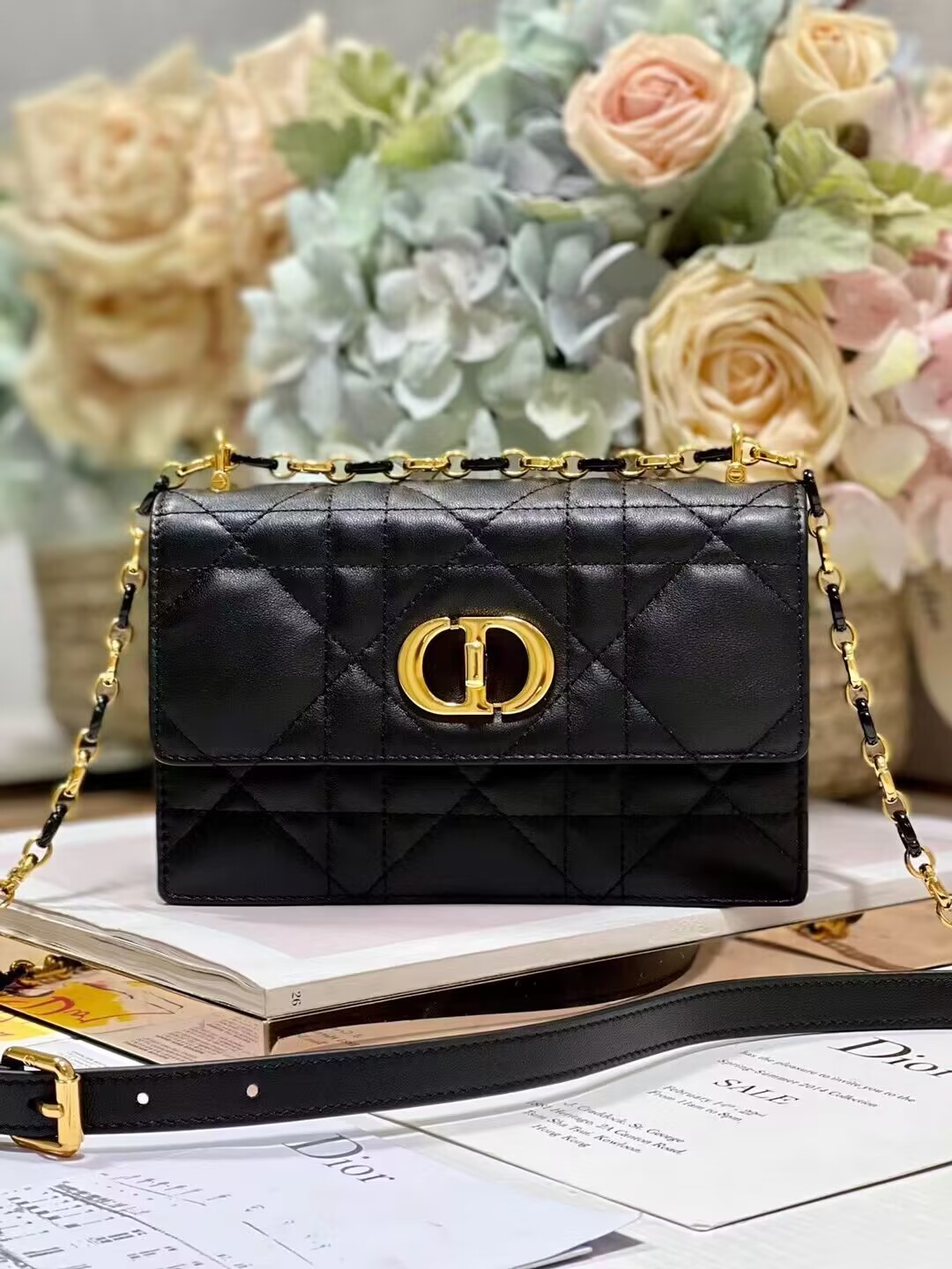 Dior MISS CARO MINI BAG Macrocannage Lambskin S5169UD BLACK