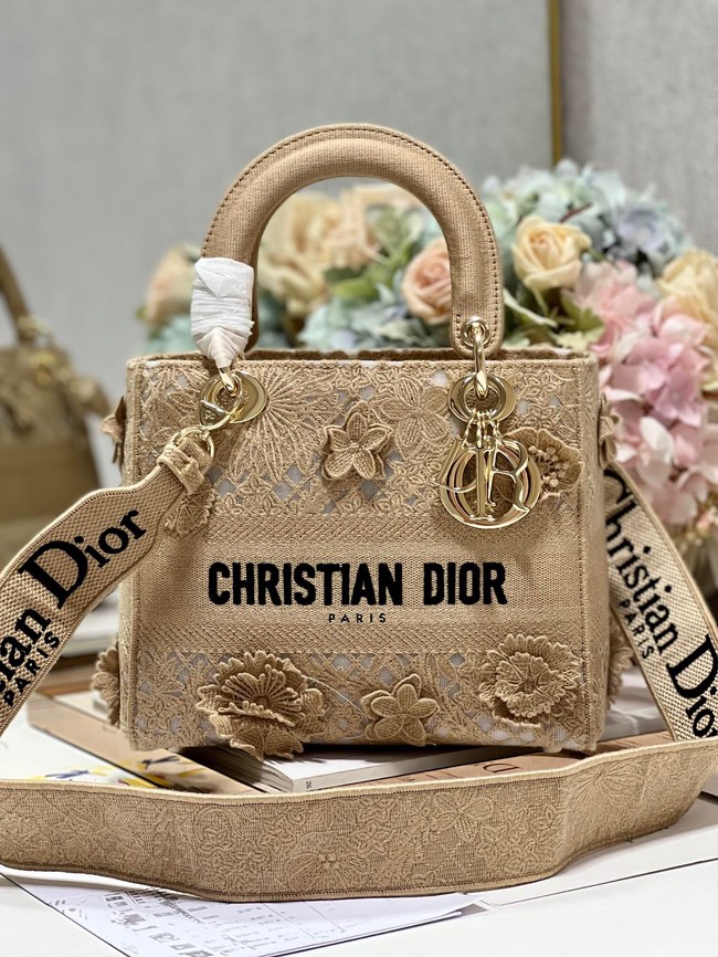 MEDIUM DIOR OR LADY D-LITE BAG M0565OIAU Natural