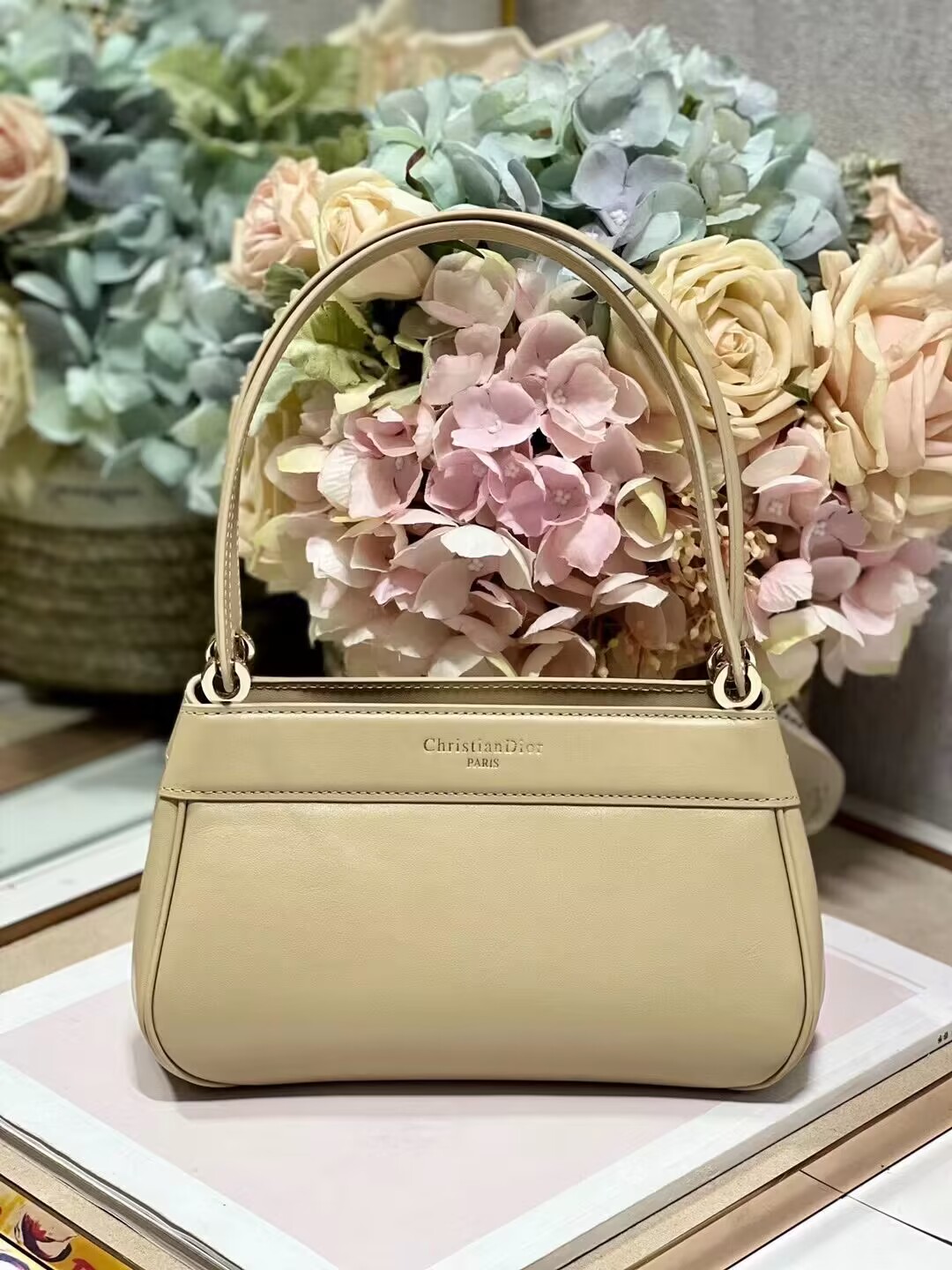 SMALL DIOR KEY BAG Box Calfskin M1844O Sand-Colored