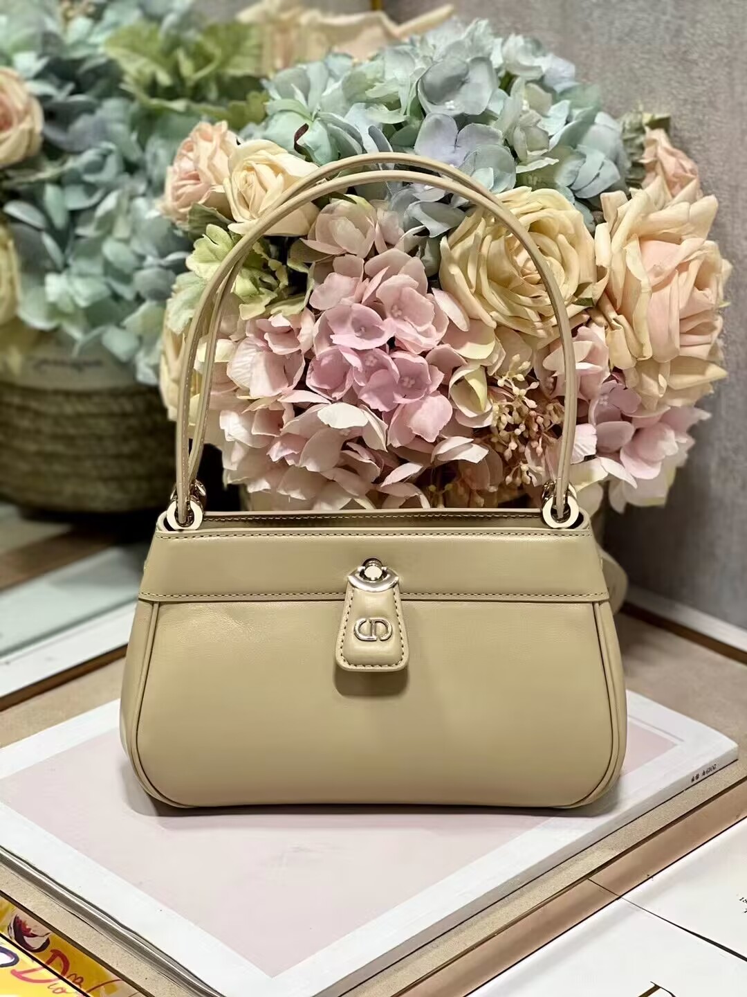 SMALL DIOR KEY BAG Box Calfskin M1844O Sand-Colored