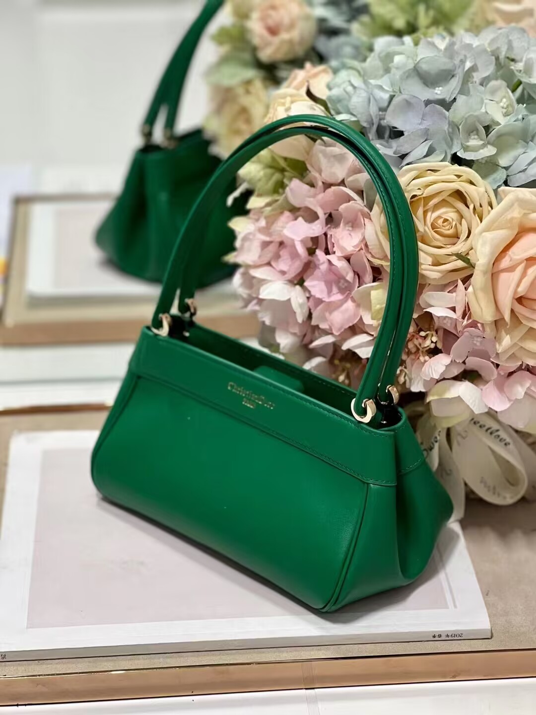 SMALL DIOR KEY BAG Box Calfskin M1844O green