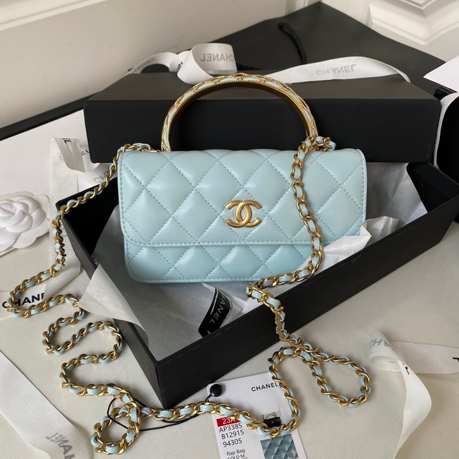 Chanel MINI FLAP BAG WITH TOP HANDLE AP3385 sky blue