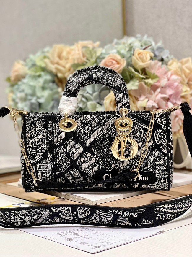 MEDIUM DIOR LADY D-JOY BAG Black Plan de Paris Embroidery M0540O