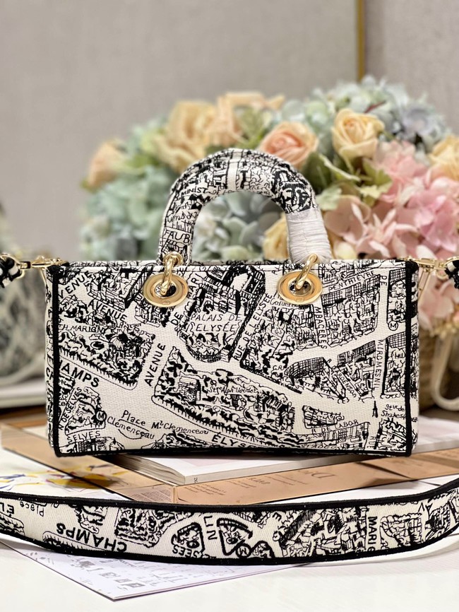 MEDIUM DIOR LADY D-JOY BAG White and Black Plan de Paris Embroidery M0540O