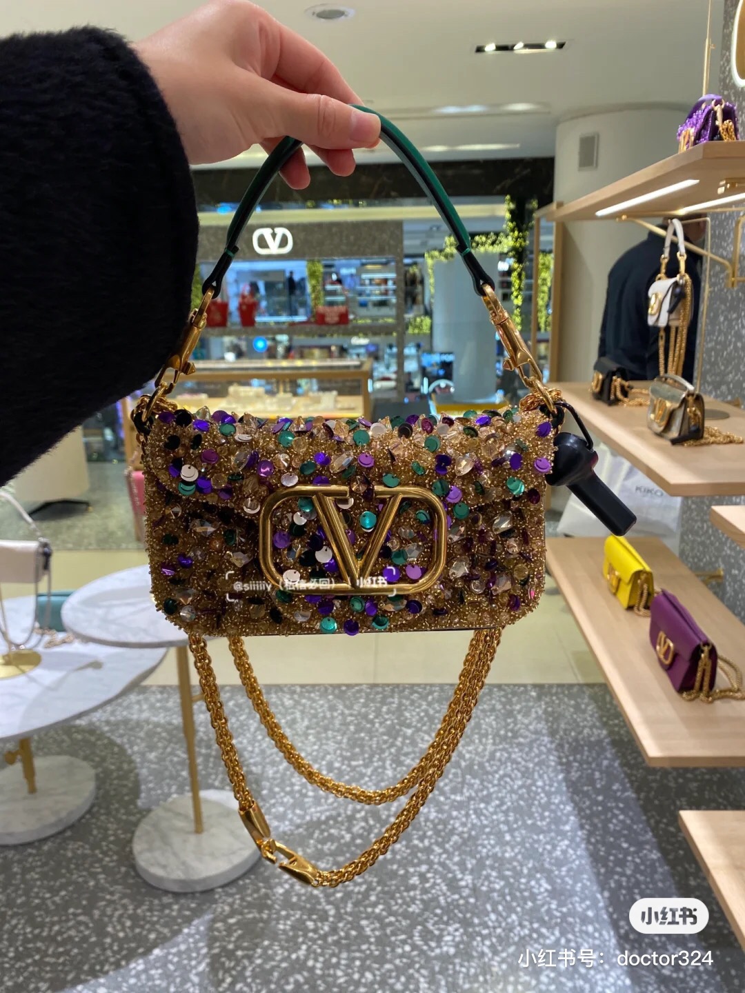 VALENTINO V-logo MINI LOCO sequin and leather bag WA0K53-10