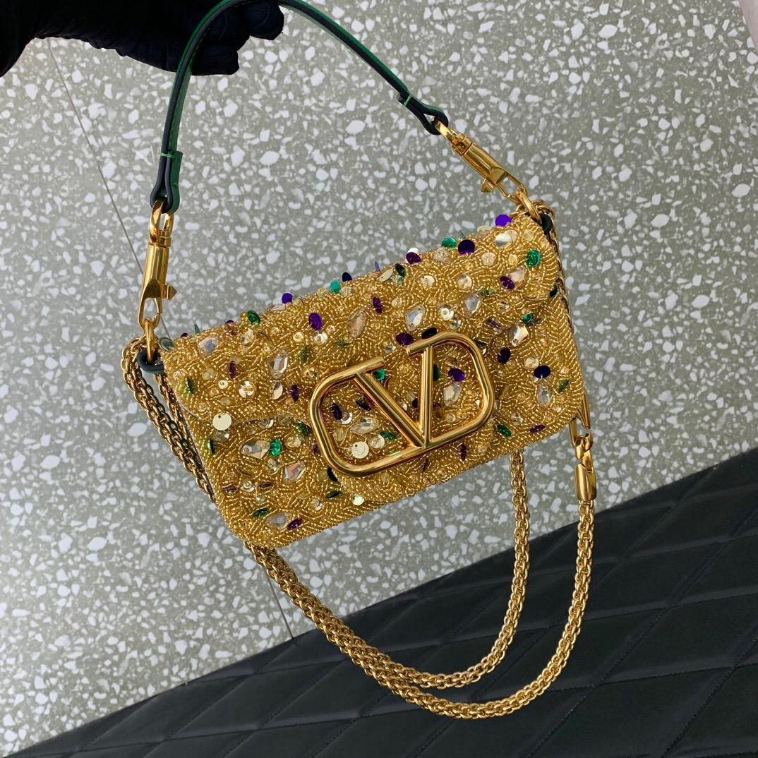 VALENTINO V-logo MINI LOCO sequin and leather bag WA0K53-10